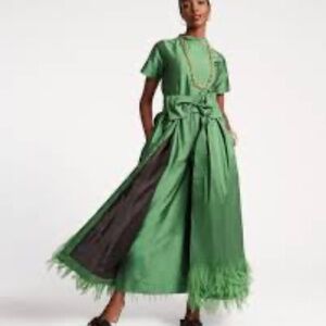 Frances Valentine Satin Emerald Jumpsuit NWT